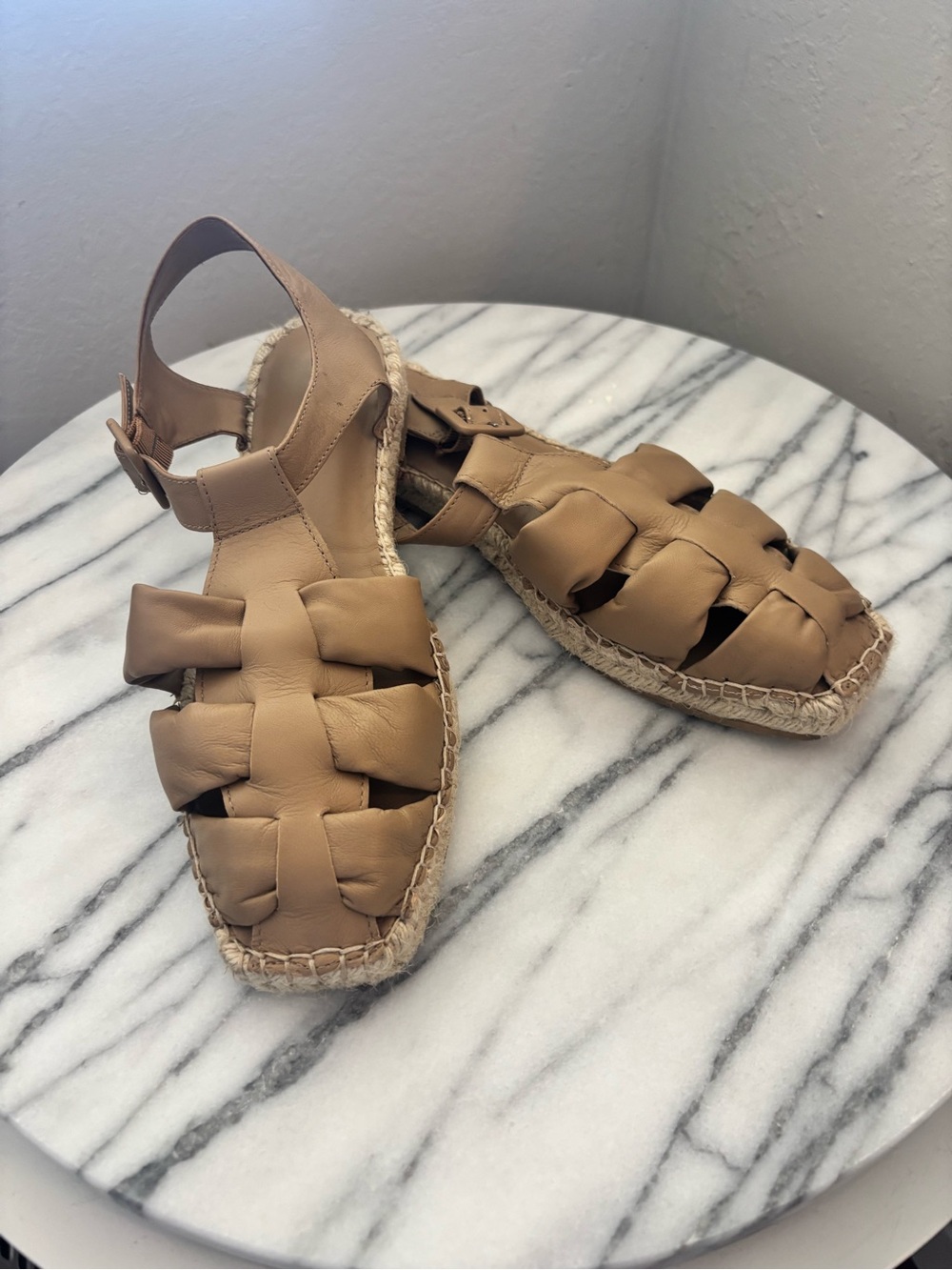Bernardo Tan Braided Leather Espadrille Sandals